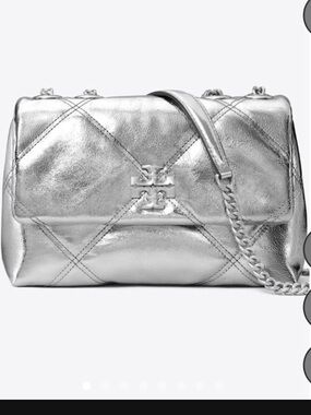 Tory Burch Kira Silver Quilted Convertible Envelope Bag